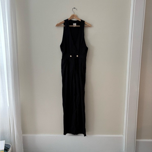 Vintage Pants - Vintage Black Sleeveless Jumpsuit with Gold Buttons